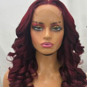 SDD layer bouncy burgundy curl 4x4 closure wig 360g.